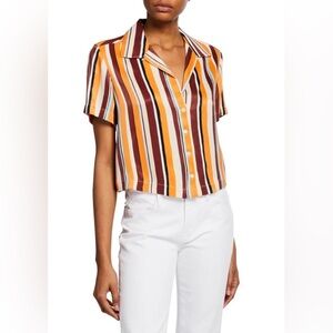 NWT Frame Mini Striped Button Front Short Sleeve Blouse in Size Small